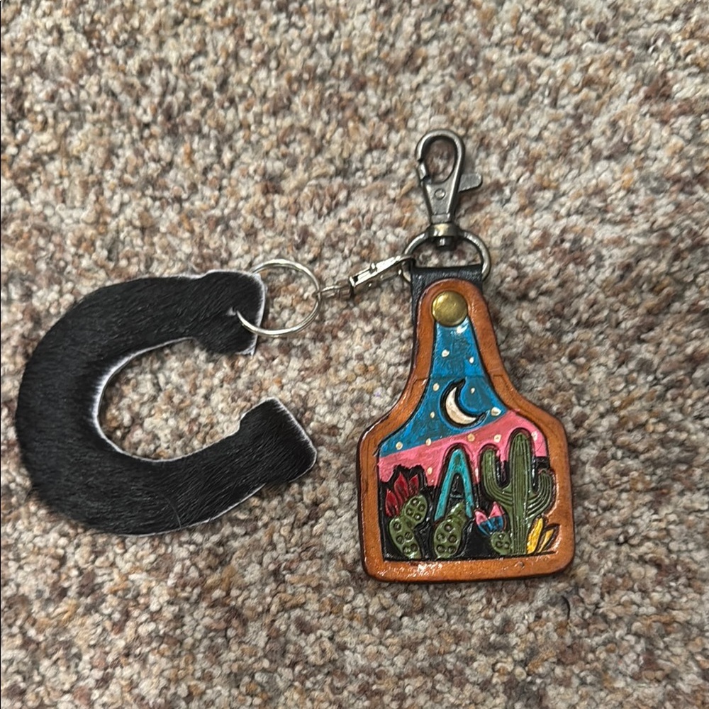 Colorful Cactus Keychain with Black Fur Letter